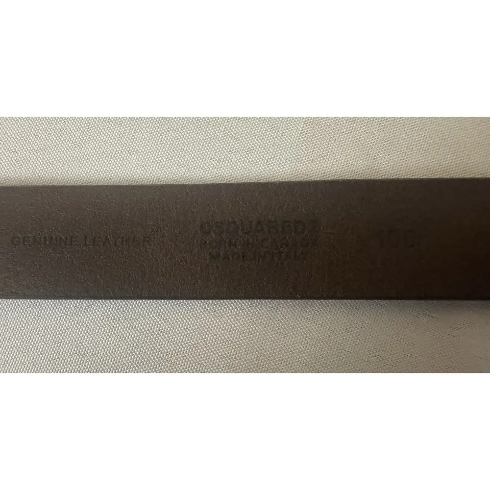 New Dsquared2 Brown Leather Silver Statement Plaque Belt Size 105cm/40” $395.00